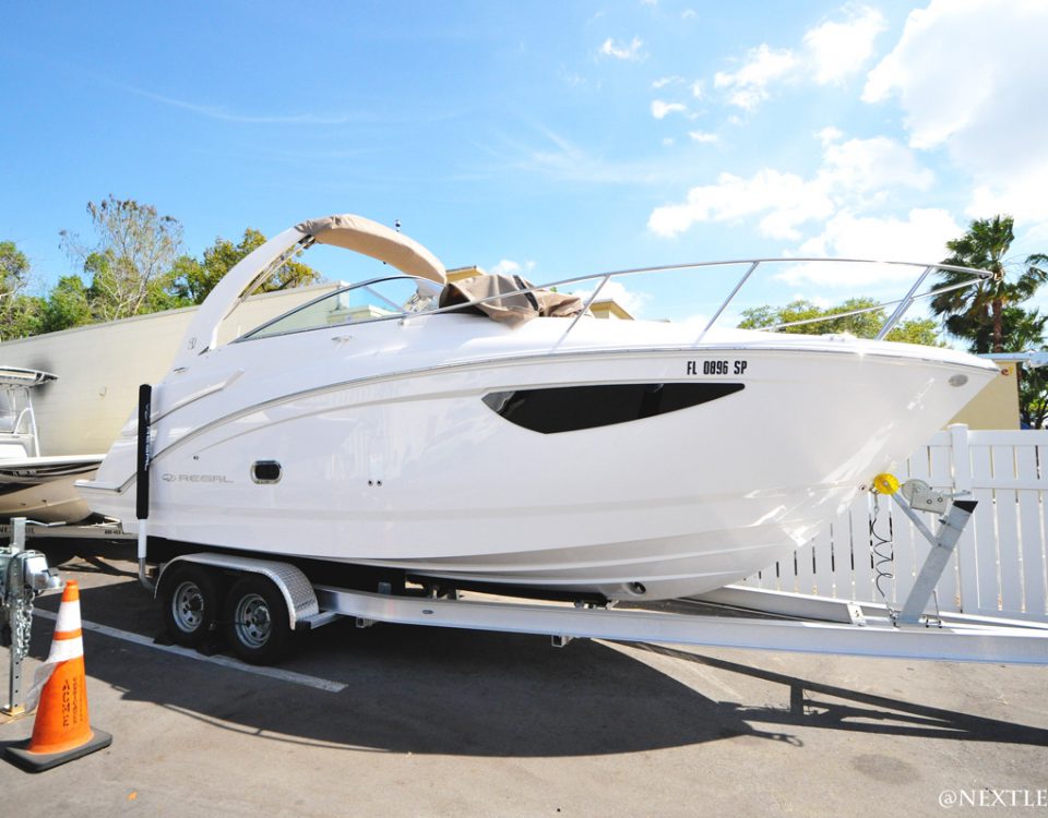 Regal-26-Express-Audio-Full-Starboard-Front-Profile-On-Trailer