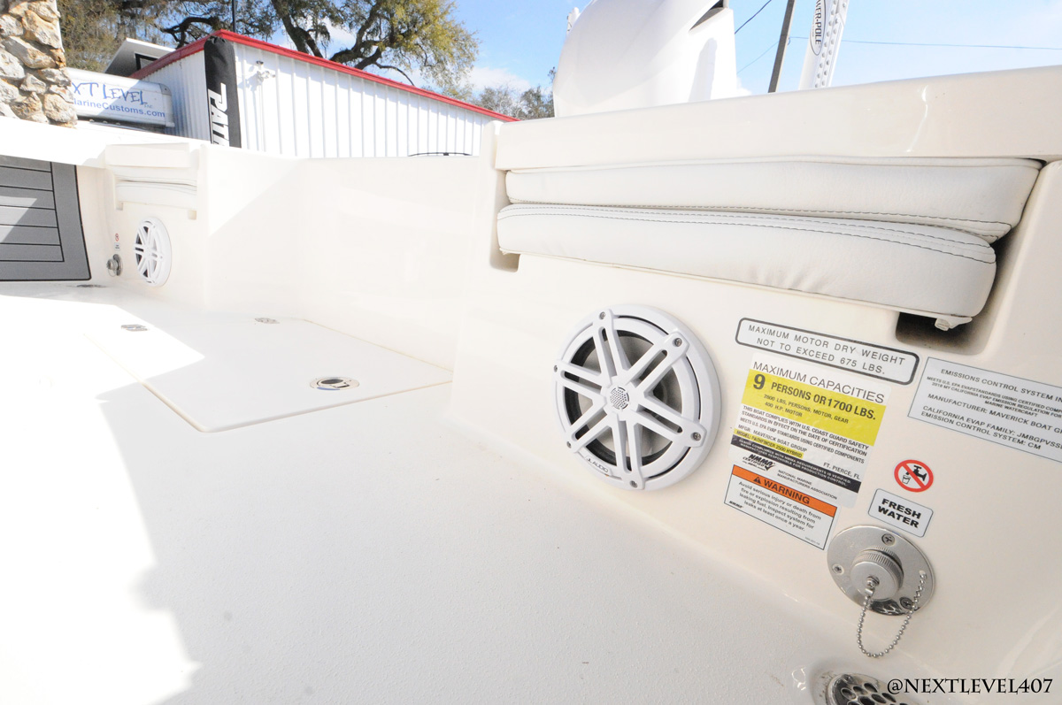 White-Pathfinder-Boat-On-Trailer-Next-Level-Inc-Store-Roof-JL-Audio-Speaker-Close-Up-Dual-Wall-Speaker4