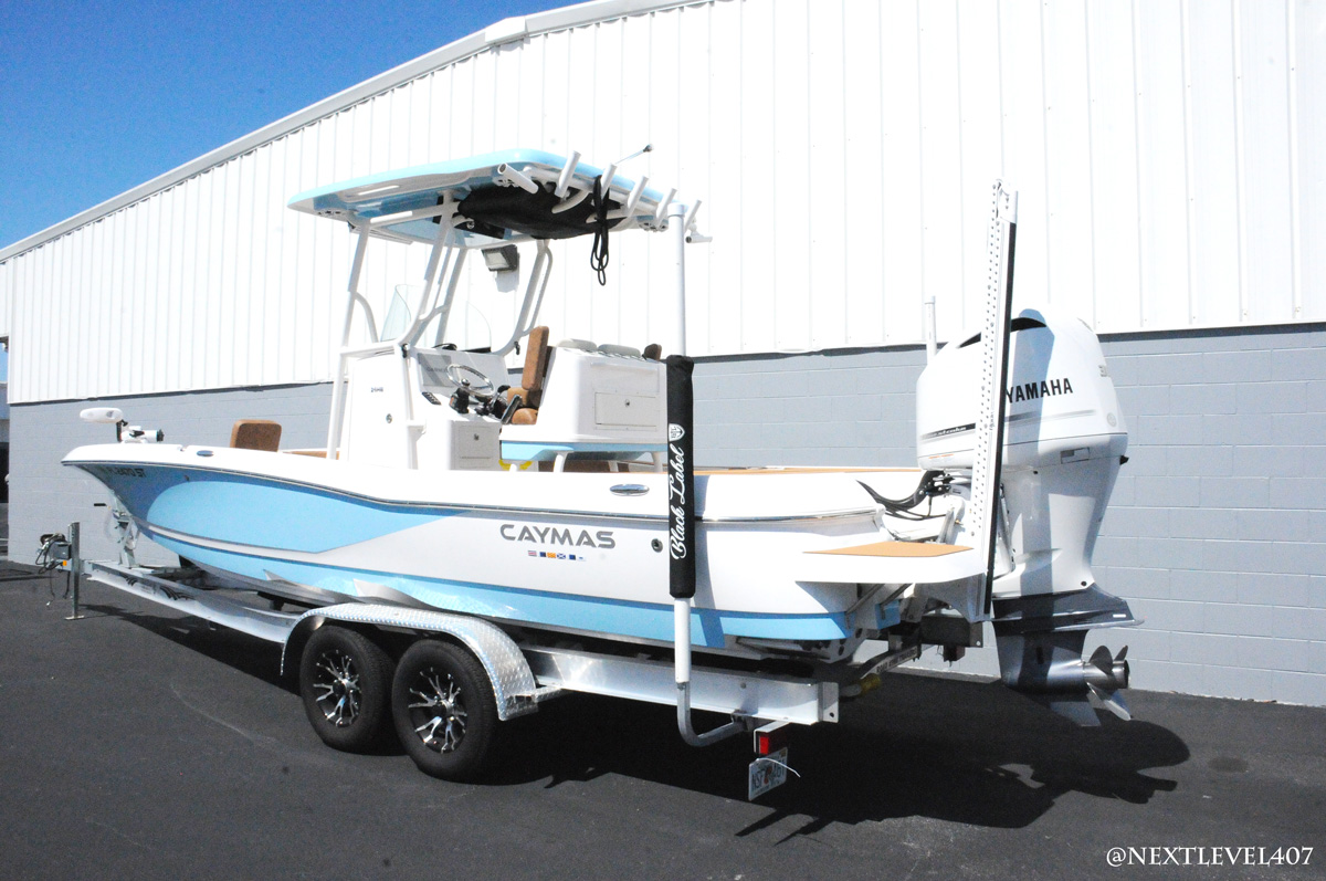 Baby-Blue-Caymas-Boat-On-Trailer-Next-Level-Inc-Debary-Store-Rear-Yamaha-Engine-Full-Profile