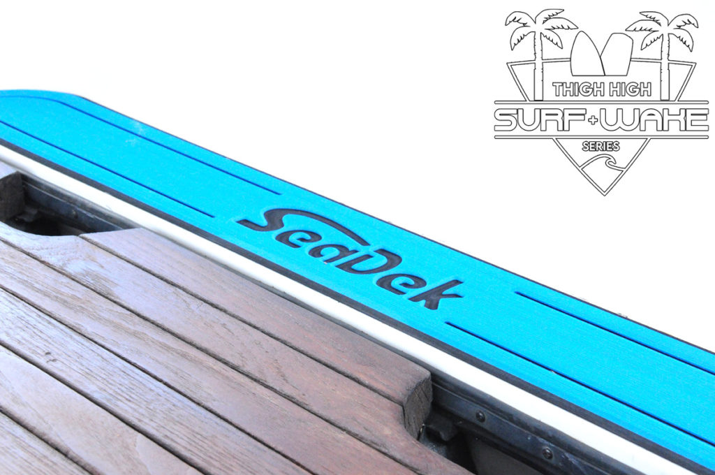 Thigh-High-Surf-&-Wake-Event-Danny-Harf,-Nautiques-of-Orlando-and-Performance-Ski-&-Surf-Blue-Boat-Close-Up-Interior-SeaDek-Marine-Flooring-Pad-Blue-Logo