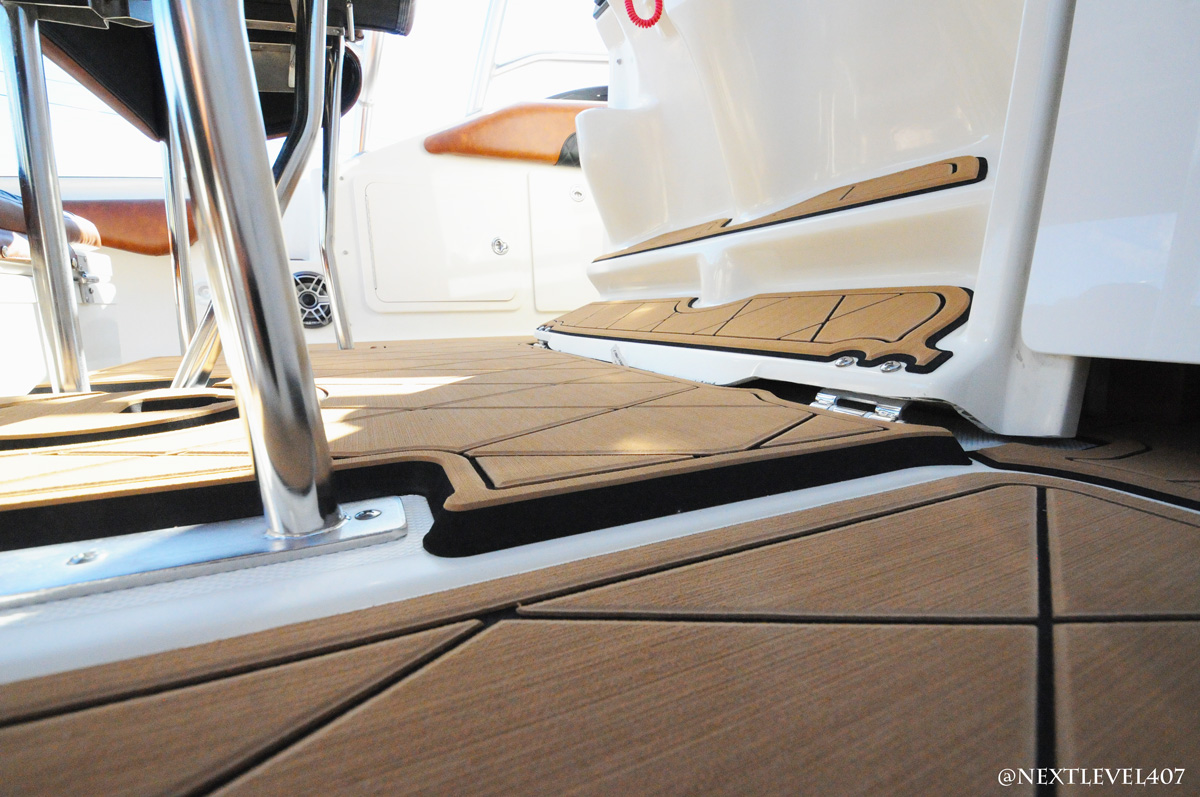 SeaDek flooring installed. Fishing boat, boat flooring, boat speakers, boat navigation upgrade orlando, Florida Marine Customs, Orlando Custom Audio, boat navigation
