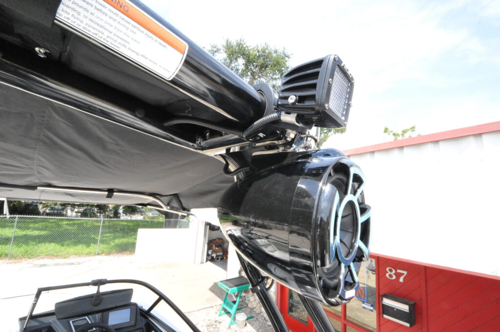 Next Level Florida Marine Customs Moomba Boat Rigid Industries and Wet Sounds Install Orlando Speaker Bracket Light