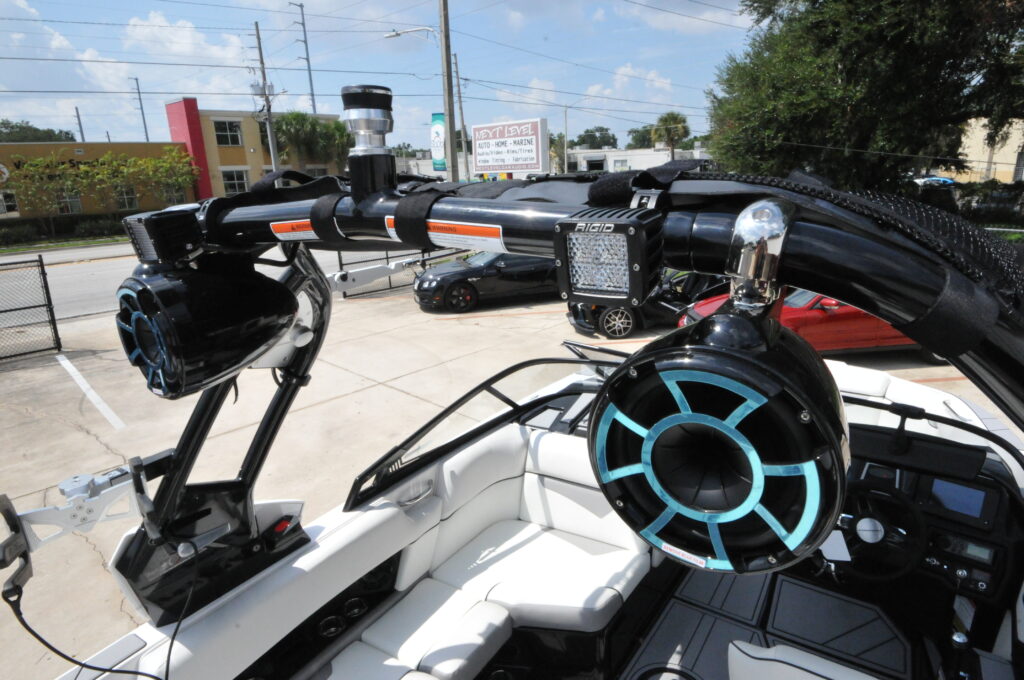 Next Level Florida Marine Customs Moomba Boat Rigid Industries and Wet Sounds Install Orlando Speaker Bracket Light
